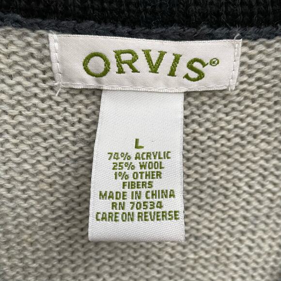 Orvis Caridgan Sweater Wool Blend Knit Button Front Fair Isle Gray Size Large - Picture 8 of 8